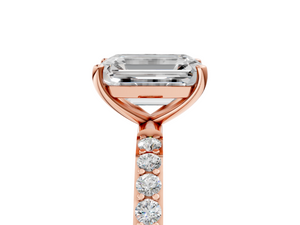Rose gold Emerald Cut Diamond Pavé Band Solitaire Ring with Four-Prong Setting_29