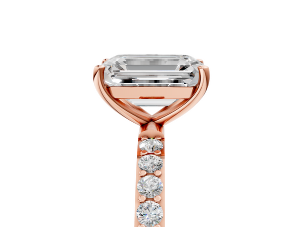 Rose gold Emerald Cut Diamond Pavé Band Solitaire Ring with Four-Prong Setting_29