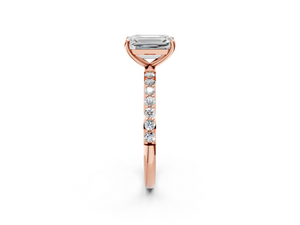 Rose gold Emerald Cut Diamond Pavé Band Solitaire Ring with Four-Prong Setting_32