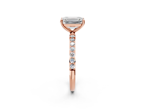 Rose gold Emerald Cut Diamond Pavé Band Solitaire Ring with Four-Prong Setting_50