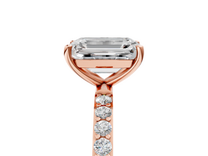 Rose gold Emerald Cut Diamond Pavé Band Solitaire Ring with Four-Prong Setting_5