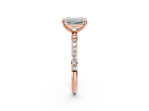 Rose gold Emerald Cut Diamond Pavé Band Solitaire Ring with Four-Prong Setting_62