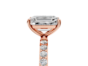 Rose gold Emerald Cut Diamond Pavé Band Solitaire Ring with Four-Prong Setting_71