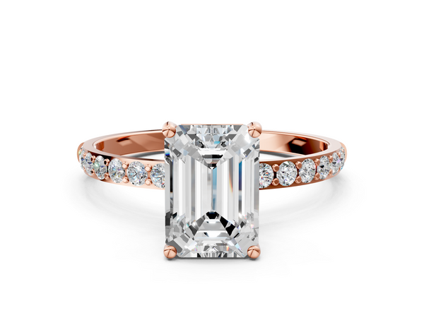 Rose gold Emerald Cut Diamond Pavé Band Solitaire Ring with Four-Prong Setting_72