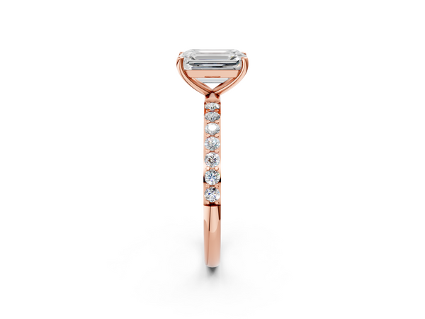 Rose gold Emerald Cut Diamond Pavé Band Solitaire Ring with Four-Prong Setting_74