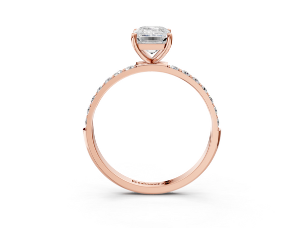 Rose gold Emerald Cut Diamond Pavé Band Solitaire Ring with Four-Prong Setting_75