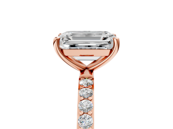 Rose gold Emerald Cut Diamond Pavé Band Solitaire Ring with Four-Prong Setting_77