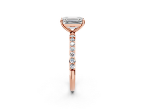 Rose gold Emerald Cut Diamond Pavé Band Solitaire Ring with Four-Prong Setting_80