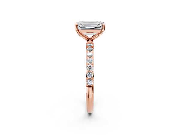 Rose gold Emerald Cut Diamond Pavé Band Solitaire Ring with Four-Prong Setting_80