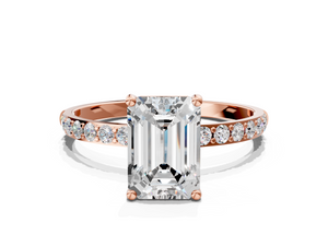 Rose gold Emerald Cut Diamond Pavé Band Solitaire Ring with Four-Prong Setting_84