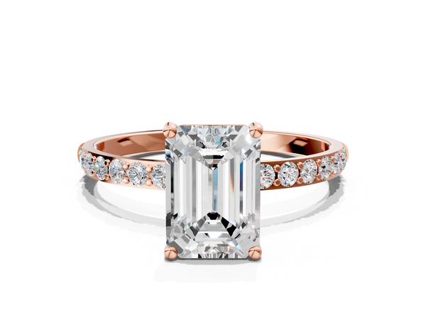 Rose gold Emerald Cut Diamond Pavé Band Solitaire Ring with Four-Prong Setting_84