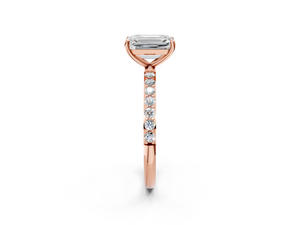 Rose gold Emerald Cut Diamond Pavé Band Solitaire Ring with Four-Prong Setting_98