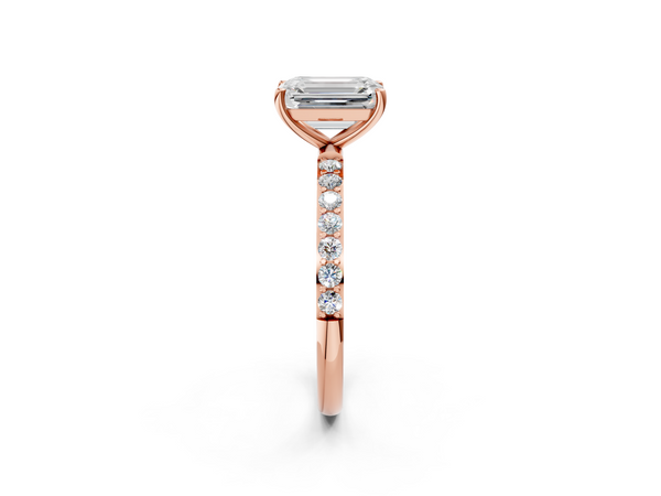 Rose gold Emerald Cut Diamond Pavé Band Solitaire Ring with Four-Prong Setting_98