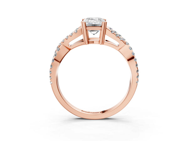 Rose gold Emerald Solitaire Twist Band with Pavé Setting and Four-Prong Setting_21