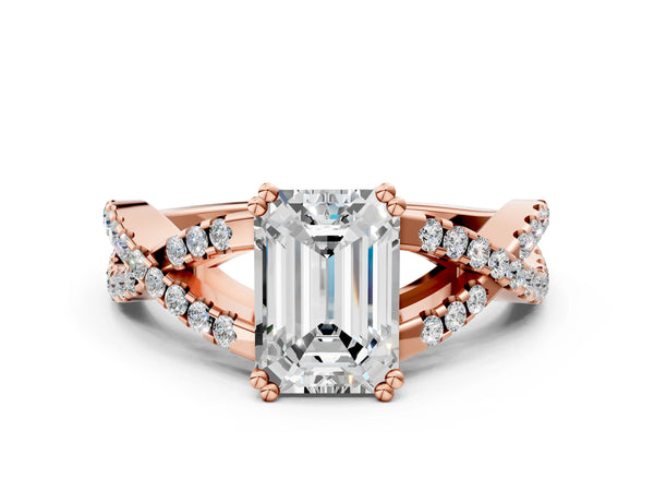Rose gold Emerald Solitaire Twist Band with Pavé Setting and Four-Prong Setting_24