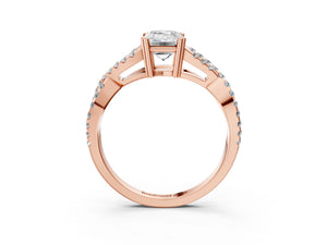 Rose gold Emerald Solitaire Twist Band with Pavé Setting and Four-Prong Setting_27