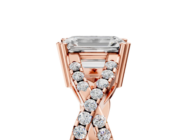 Rose gold Emerald Solitaire Twist Band with Pavé Setting and Four-Prong Setting_29