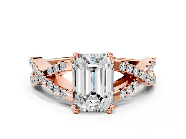 Rose gold Emerald Solitaire Twist Band with Pavé Setting and Four-Prong Setting_36