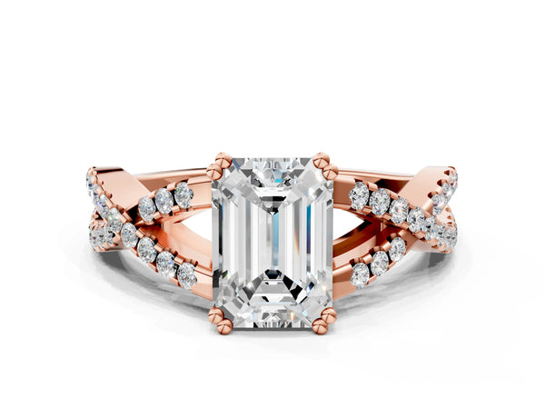 Rose gold Emerald Solitaire Twist Band with Pavé Setting and Four-Prong Setting_42