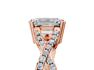 Rose gold Emerald Solitaire Twist Band with Pavé Setting and Four-Prong Setting_47