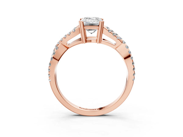 Rose gold Emerald Solitaire Twist Band with Pavé Setting and Four-Prong Setting_69