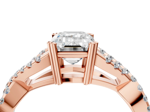 Rose gold Emerald Solitaire Twist Band with Pavé Setting and Four-Prong Setting_70
