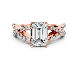 Rose gold Emerald Solitaire Twist Band with Pavé Setting and Four-Prong Setting_78