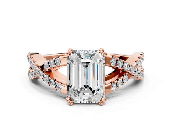 Rose gold Emerald Solitaire Twist Band with Pavé Setting and Four-Prong Setting_90