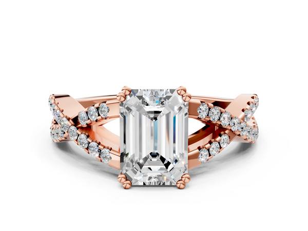 Rose gold Emerald Solitaire Twist Band with Pavé Setting and Four-Prong Setting