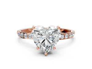 Rose gold Heart Cut Diamond Pavé Band Solitaire Ring with Four-Prong Setting_102