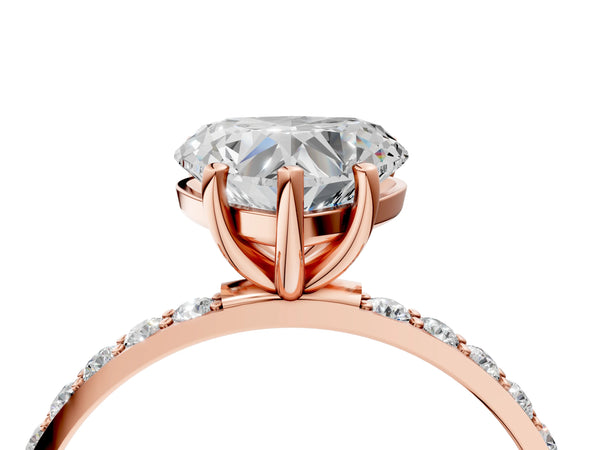Rose gold Heart Cut Diamond Pavé Band Solitaire Ring with Four-Prong Setting_106