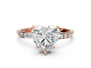 Rose gold Heart Cut Diamond Pavé Band Solitaire Ring with Four-Prong Setting_30