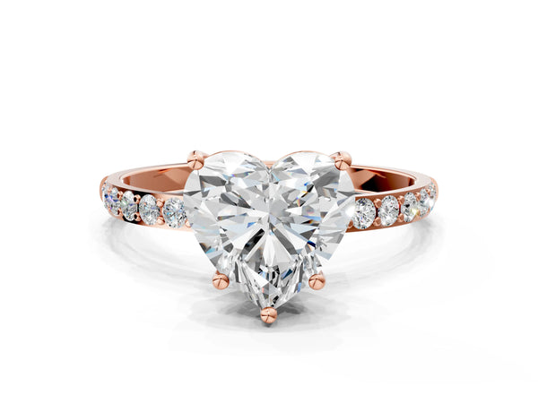 Rose gold Heart Cut Diamond Pavé Band Solitaire Ring with Four-Prong Setting_48