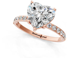 Rose gold Heart Cut Diamond Pavé Band Solitaire Ring with Four-Prong Setting_91