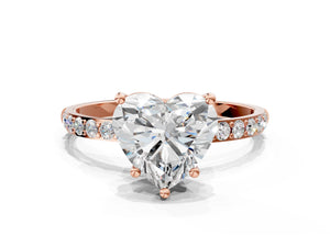 Rose gold Heart Cut Diamond Pavé Band Solitaire Ring with Four-Prong Setting_96