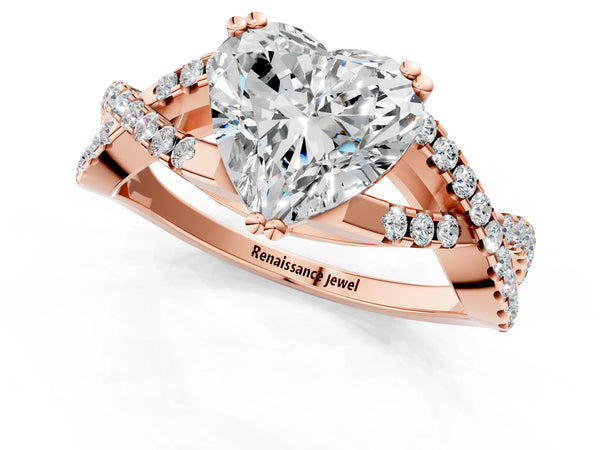 Rose gold Heart Solitaire Twist Band with Pavé Setting and Four-Prong Setting_25