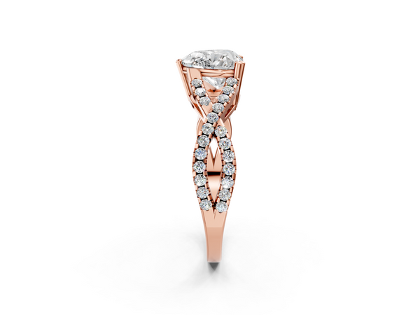 Rose gold Heart Solitaire Twist Band with Pavé Setting and Four-Prong Setting_2