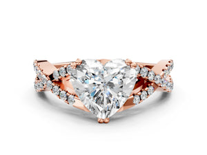 Rose gold Heart Solitaire Twist Band with Pavé Setting and Four-Prong Setting_30