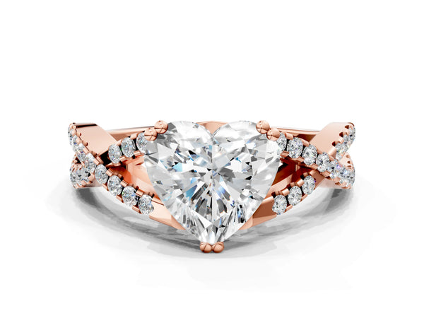 Rose gold Heart Solitaire Twist Band with Pavé Setting and Four-Prong Setting_36