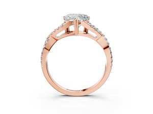 Rose gold Heart Solitaire Twist Band with Pavé Setting and Four-Prong Setting_3