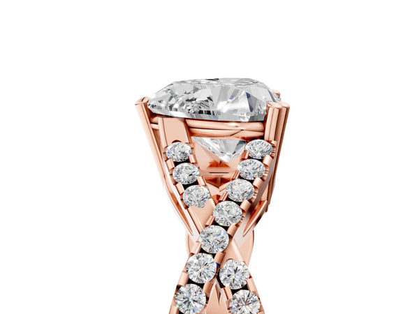 Rose gold Heart Solitaire Twist Band with Pavé Setting and Four-Prong Setting_41