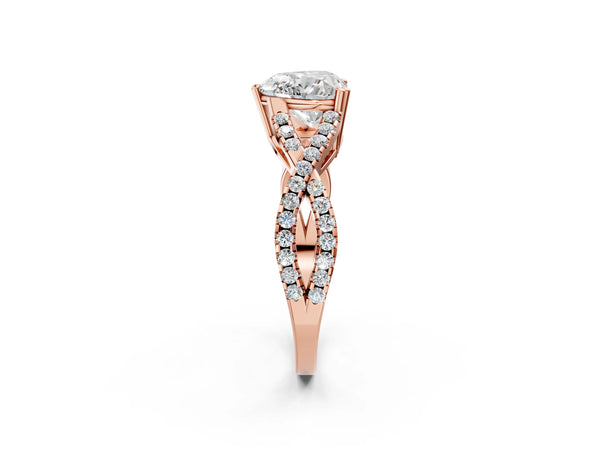 Rose gold Heart Solitaire Twist Band with Pavé Setting and Four-Prong Setting_44