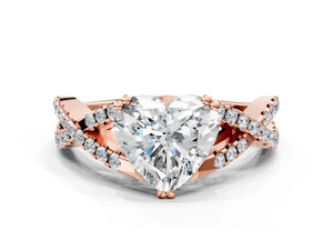 Rose gold Heart Solitaire Twist Band with Pavé Setting and Four-Prong Setting_48