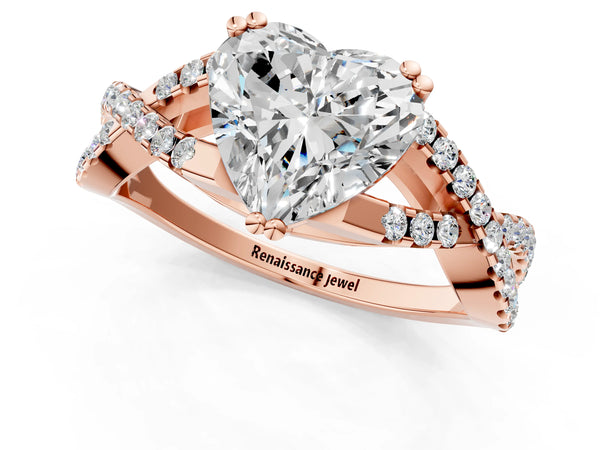 Rose gold Heart Solitaire Twist Band with Pavé Setting and Four-Prong Setting_49