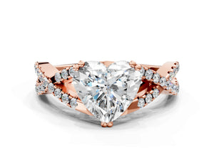 Rose gold Heart Solitaire Twist Band with Pavé Setting and Four-Prong Setting_54