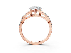 Rose gold Heart Solitaire Twist Band with Pavé Setting and Four-Prong Setting_57
