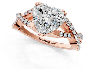 Rose gold Heart Solitaire Twist Band with Pavé Setting and Four-Prong Setting_73