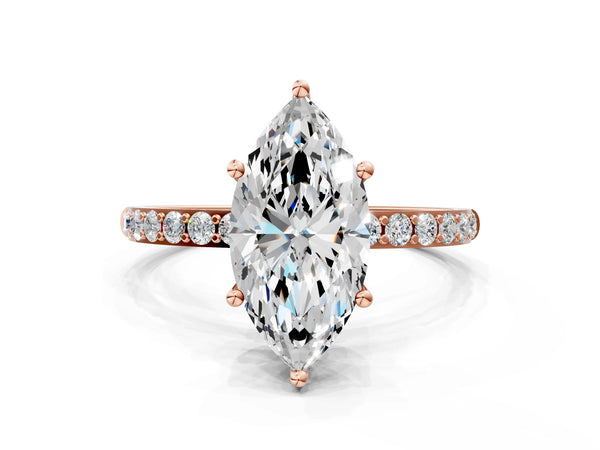 Rose gold Marquise Cut Diamond Pavé Band Solitaire Ring with Four-Prong Setting_30