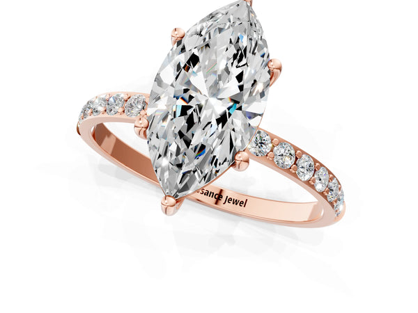 Rose gold Marquise Cut Diamond Pavé Band Solitaire Ring with Four-Prong Setting_31