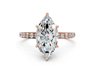 Rose gold Marquise Cut Diamond Pavé Band Solitaire Ring with Four-Prong Setting_36